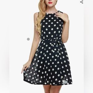 Chiffon Summer Dots A-line Pleated Party Cocktail Dress,Black Polka Dots,